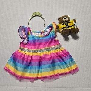 Build A Bear Rainbow Fairy Satin Tulle Dress Princess Crown Mini BABW Teddy Set